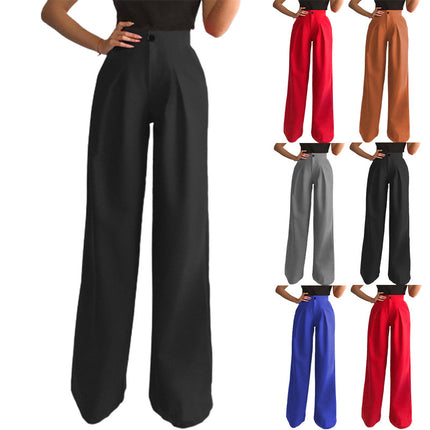 Pantalones rectos casuales de color sólido para mujer