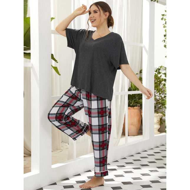 Wholesale Plus Size Pajamas Ladies Cotton Short Sleeve Loungewear Set