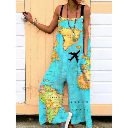 Wholesale Women's Loose Casual Printed Overalls Jumpsuit