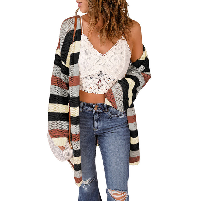 Wholesale Women's Striped Long Sleeve Cardigan Sweater Jacket
