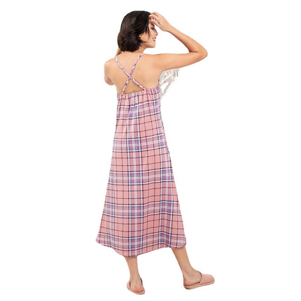 Damen-Sommer-Karo, rückenfreies Hosenträger-Pyjama-Kleid