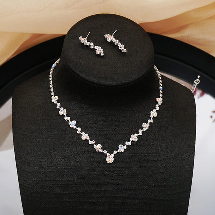 Exquisite Claw Chain Necklace Earring Bracelet Set Three Piece Full Diamond Clavicle Chain Evening