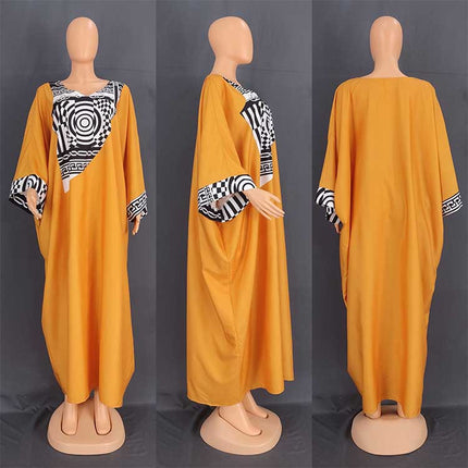 Wholesale African Muslim Women's Plus Size Print Loose Robe Long Dress Two Piece Set