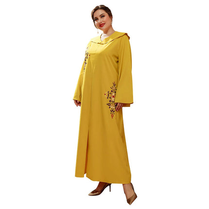 Wholesale Women's Plus Size Doll Collar Long Sleeve Embroidered Dress
