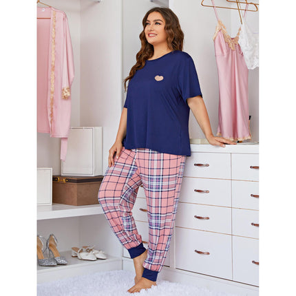 Plus Size Ladies Pajamas Summer Short Sleeve Trousers Homewear Set
