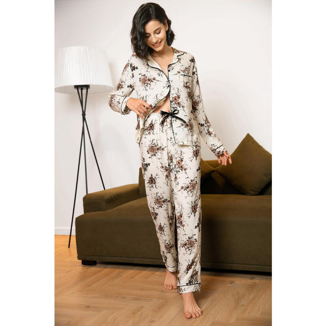 Ladies Pajama Print Long Sleeve Loungewear Set