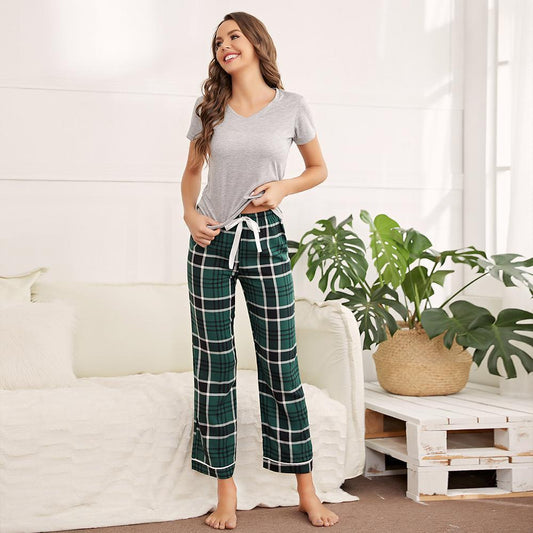 Ladies Homewear Set Short Sleeve Trousers Pajamas