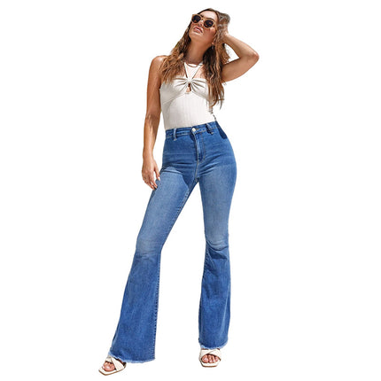 Wholesale Women's Washed High Stretch Flared Jeans