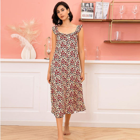 Ladies Summer Nightdress Homewear Floral Suspender Nightgown Dress