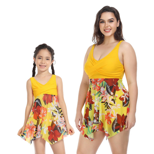 Wholesale Plus Size Parent-child Swimwear Mesh Skirt Two-Piece Set