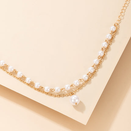 Imitation Pearl Double Layer Armband Perlenkette Multilayer