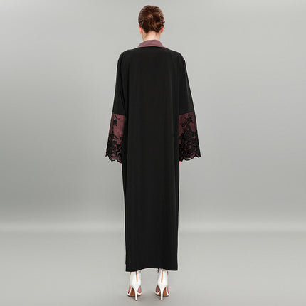 Ladies Plus Size Panel Mulism Abaya Embroidered Cardigan