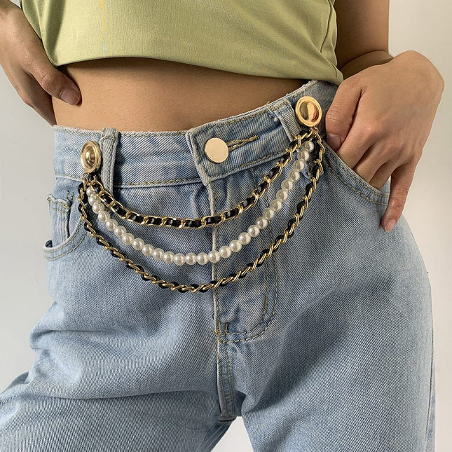 Samtkette Faux Pearl Taillenkette Statement Jeans Accessoire
