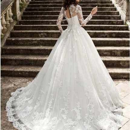 Wholesale Lace Off Shoulder Long Sleeve Bridal Trailing Dress