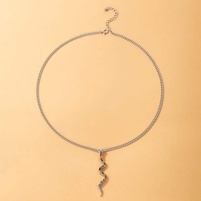 Multicolored Rhinestone Serpentine Geometric Single Layer Necklace