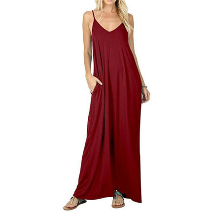Wholesale Women's Sexy Solid Color Casual Pocket Sling Long Dress