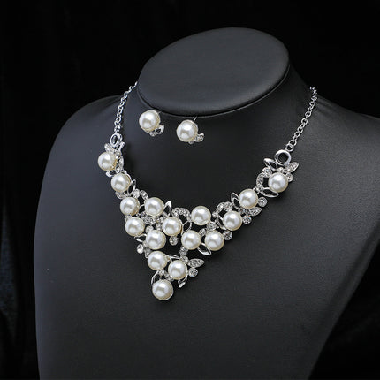 Perlenkette Ohrring Set Damenmode Braut Hochzeit Schmuck
