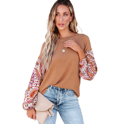 Wholesale Women's Long Sleeve Printed Round Neck Pullover Casual Top