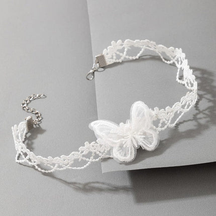 White Butterfly Lace Fabric Necklace