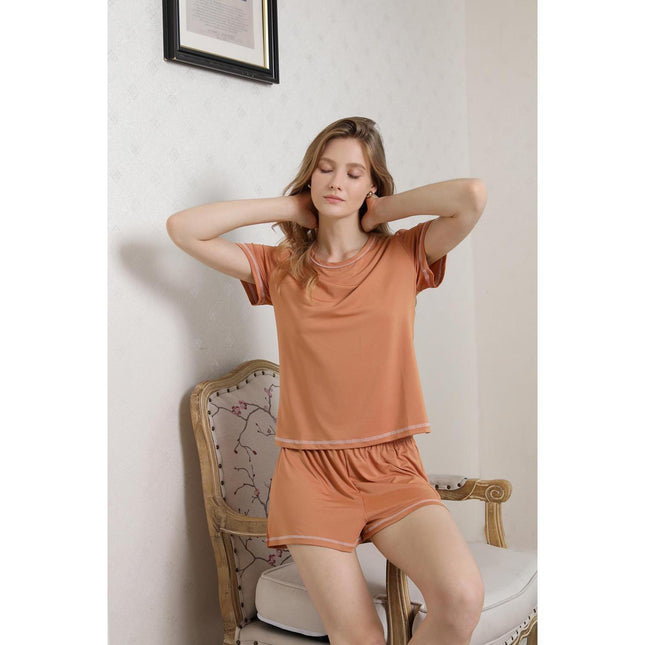 Pijama de manga corta para mujer Conjunto de ropa de casa de color sólido de verano