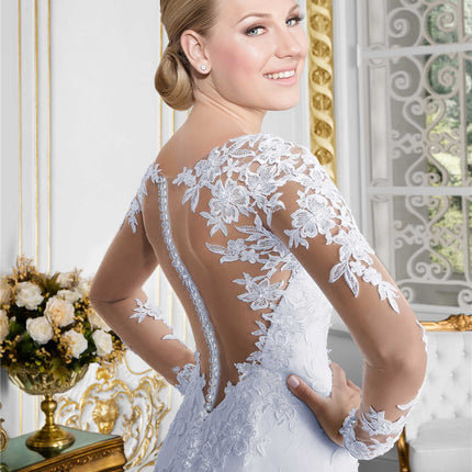 Braut langärmliges Doppelschulter-Spitze-Meerjungfrau-Hochzeitskleid