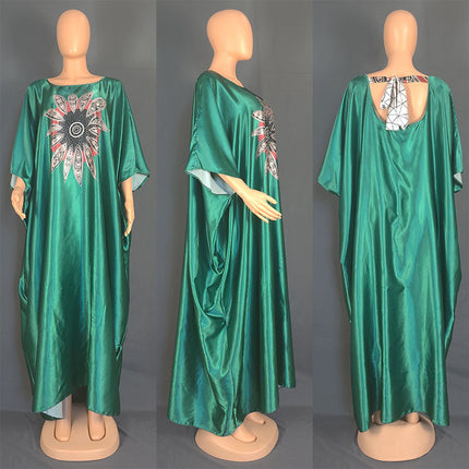 Wholesale African Women's Plus Size Print Ironing Rhinestone Loose Robe Dress