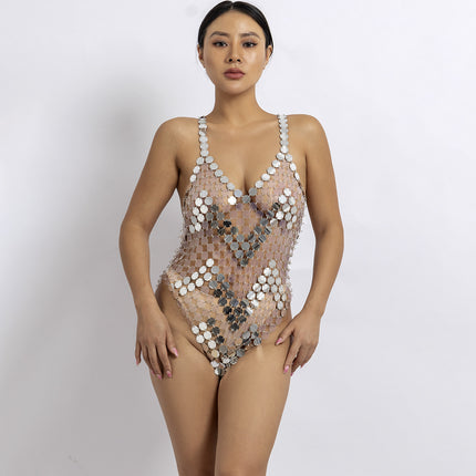 Pailletten Sexy V-Form Körperkette mit geometrischen Nähten