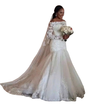 Wholesale Bride Off Shoulder Slim Long Sleeve Lace Wedding Dress