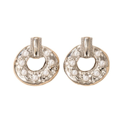 Pendientes de perlas redondas de plata Pendientes de botón irregulares geométricos