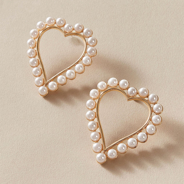 Pearl Inlaid Heart Geometric Irregular Heart Earrings