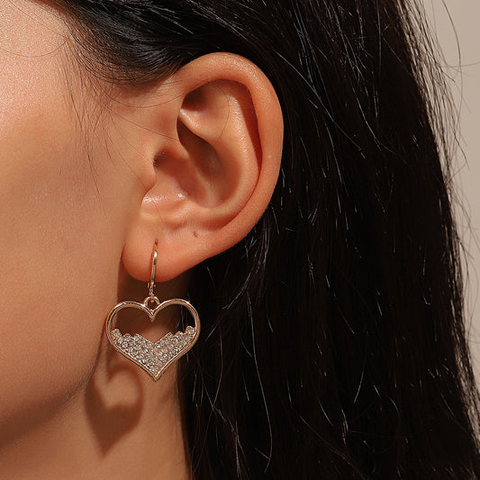 Rhinestone Heart Earring Fashion Hollow Heart Earrings