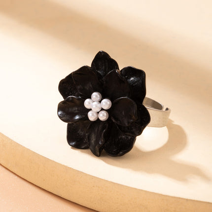 Anillo ajustable con flor de resina y perla floral individual