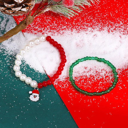 Wholesale Women's Christmas Rice Beads Santa Claus Bracelet Set