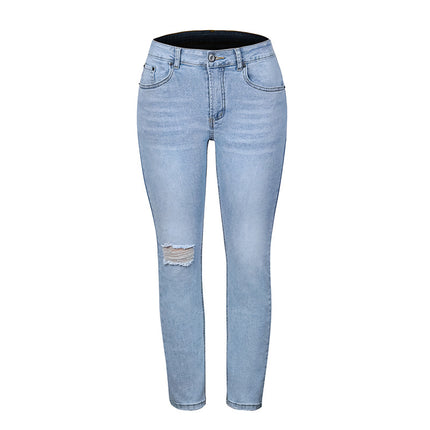 Wholesale Women's Stretch Washed Ripped Straight Jeans