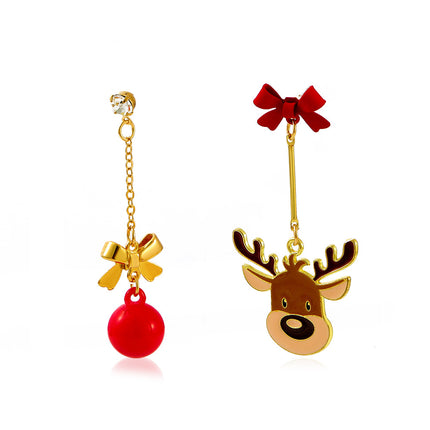 Christmas Hat Cartoon Oil Drip Cute Snowflake Bell Earrings