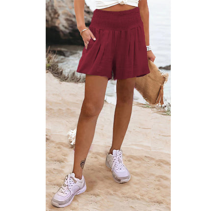Wholesale Women's Casual Solid Color High Waist Shorts