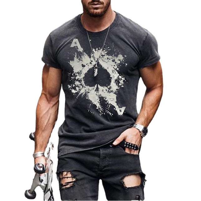 Kurzärmliges Kurzarm-T-Shirt mit Pik-Ass-Aufdruck für Herren
