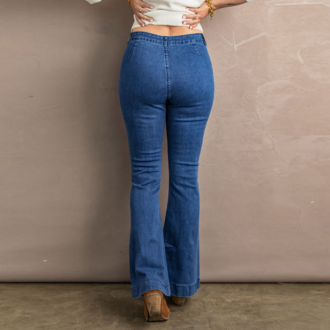 Wholesale Ladies High Waist High Elastic Bootstrap Pants Slim Jeans