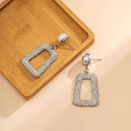 Wholesale Fashion Simple Pearl Stud Metal Square Earrings