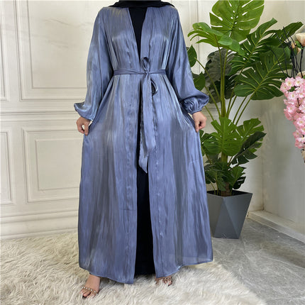 Islamic Arabic Women's Shiny Silk Tie Cardigan Robe