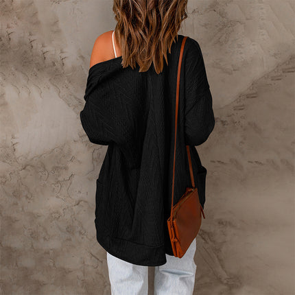 Wholesale Women's Long Sleeve Solid Cardigan Knit Jacket