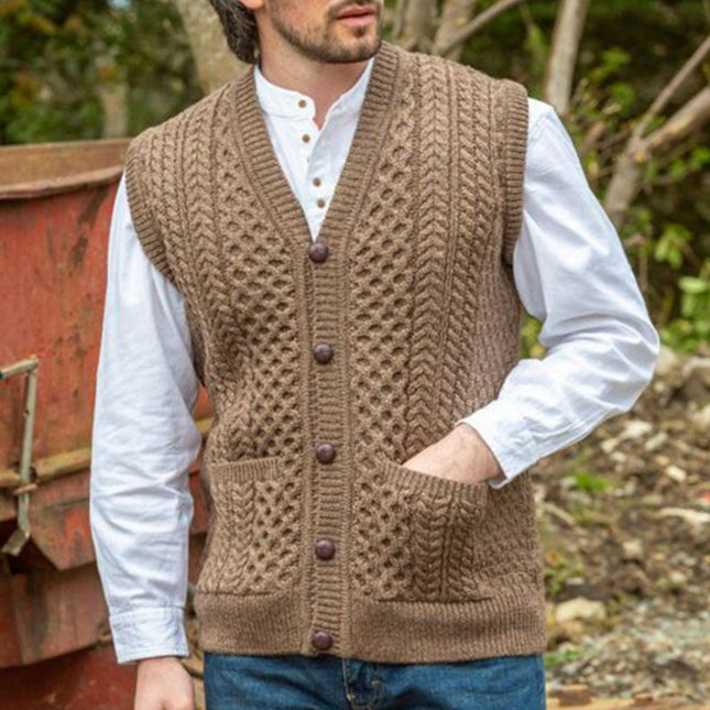 Chaleco de suéter trenzado de color sólido sin mangas de otoño invierno para hombre