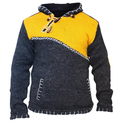Wholesale Men's Color Block Pullovers Long Sleeve Hooded Knitwear
