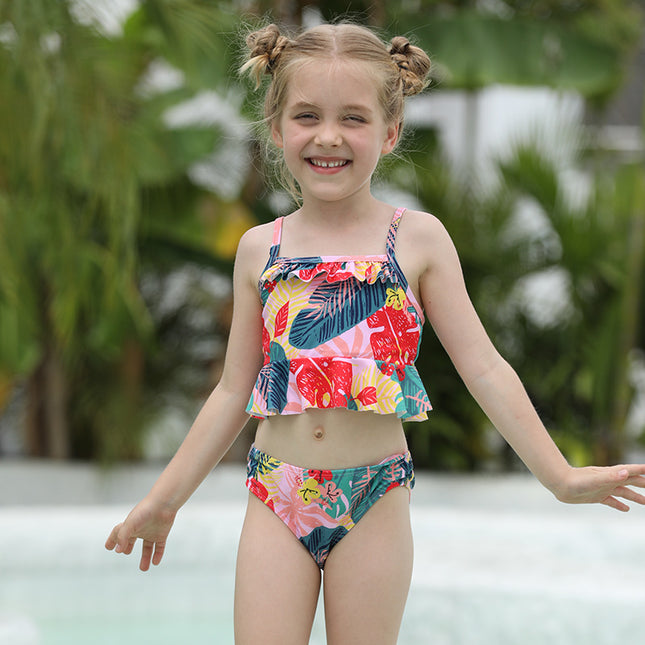 Zweiteiliger Badeanzug für Kinder, rückenfreier Bikini mit Mädchendruck