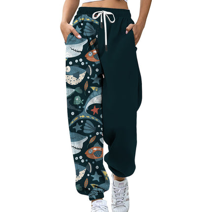 Wholesale Women's Casual Sports High Waist Printed Slim  Rope Joggers