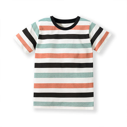 Wholesale Kids Summer Short Sleeve Knitted Striped Cotton Boys T-Shirt
