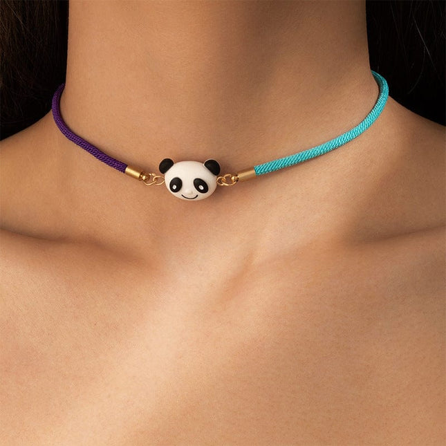 Cuerda trenzada panda bicolor lindo animal cadena de clavícula collar de una sola capa