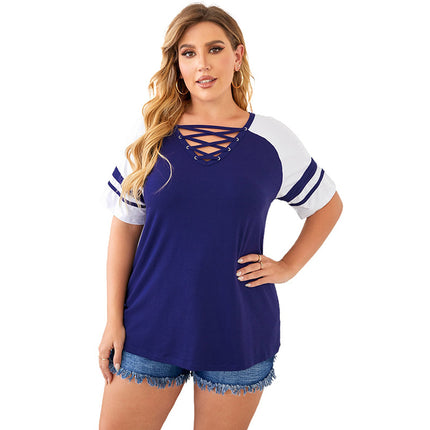 Wholesale Women's Hollow Casual Plus Size Short Sleeve T-Shirt