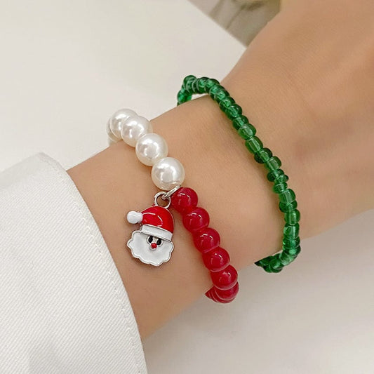Wholesale Women's Christmas Rice Beads Santa Claus Bracelet Set