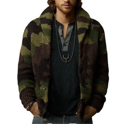Wholesale Men's Autumn Winter Camouflage Lapel  Cardigan Sweater Jacket